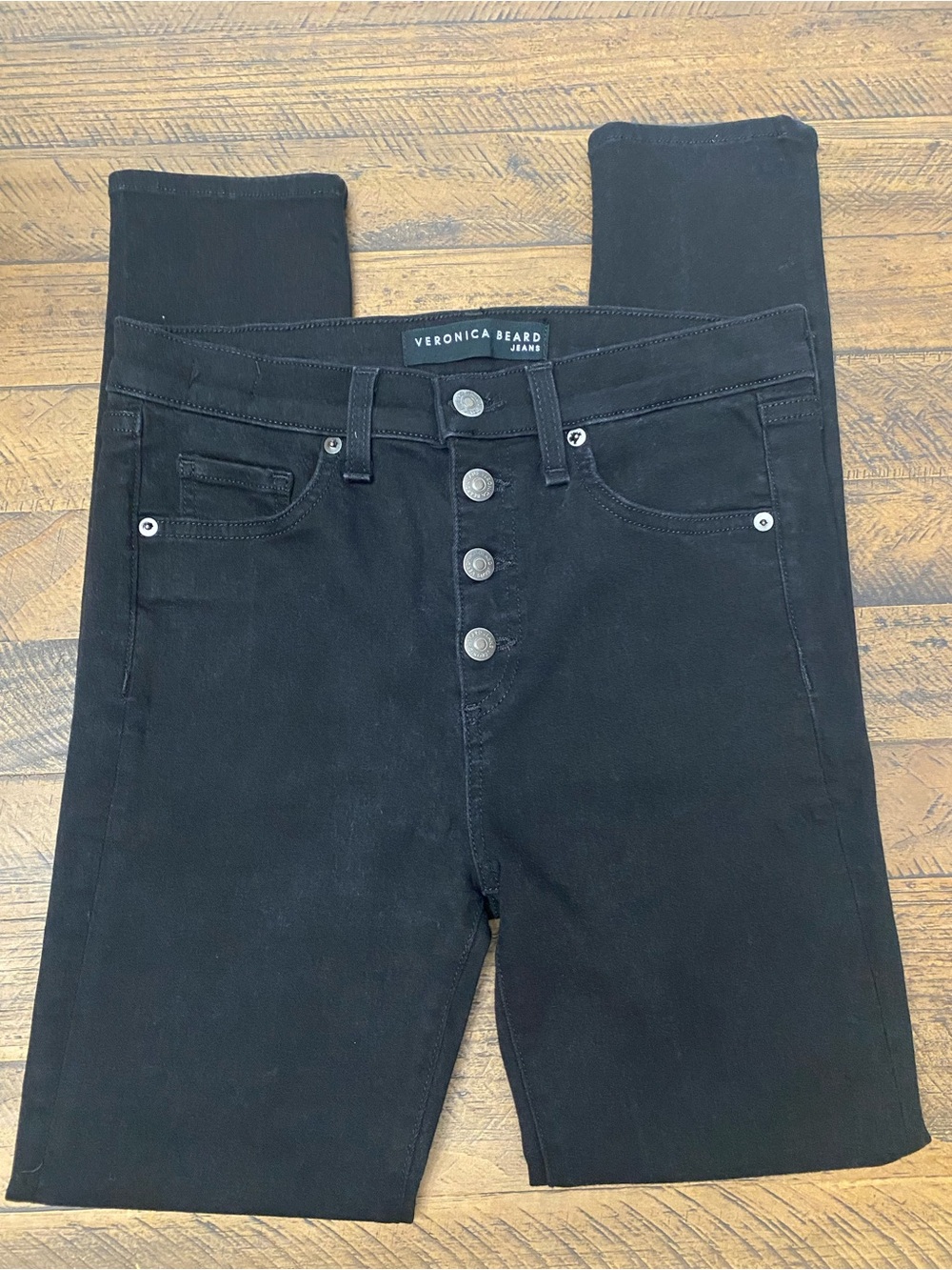 Veronica Beard Debbie 10” Skinny Black High-Rise Button-Fly Slim Jeans